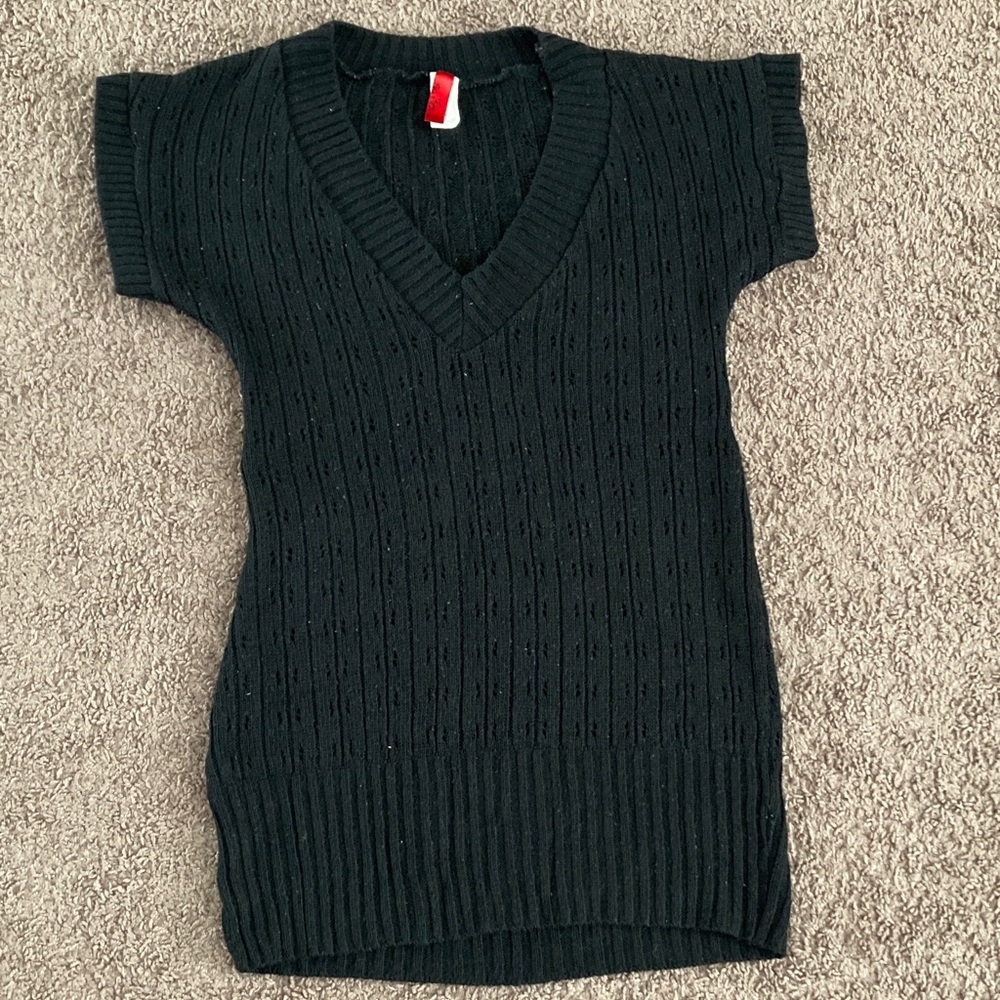 Pepper Knit V-Neck Sweater Dress Size S Black